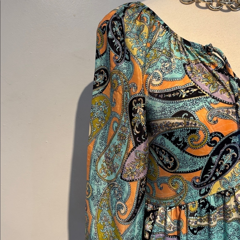 Lemonwood paisley print silk blend tiered maxi dress size S/M - Picture 8 of 15